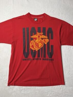Vintage 90s USMC T Shirt XL Screen Stars Best Single Stitch Red Marine Corps EGA